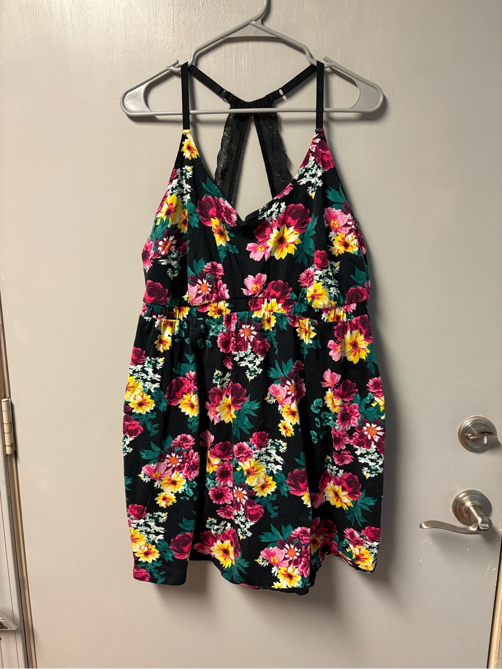 Cacique Floral Sleep nightgown  in Black with Pink and Green Accents Size 18/20